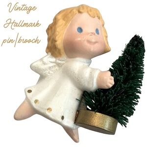 Vintage Hallmark Christmas Angel Pin | Brooch with Christmas Tree